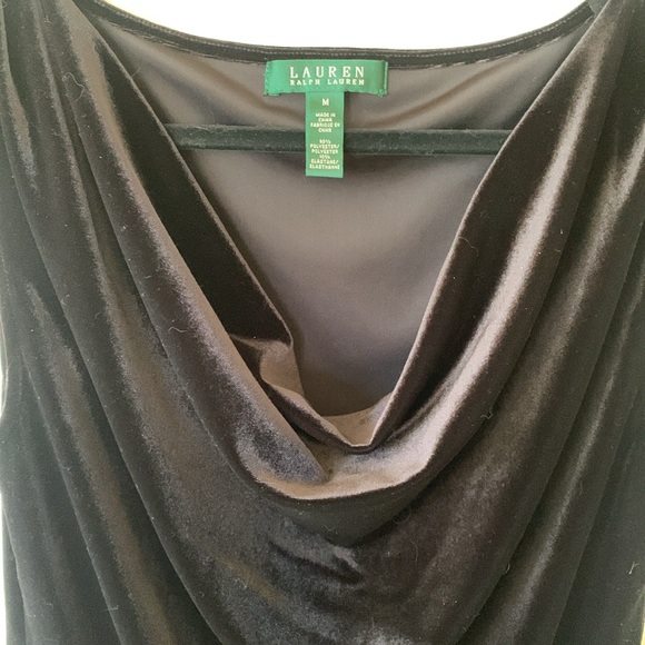 Lauren Ralph Lauren black velvety velour holiday sleeveless draped neck top SZ M - Picture 4 of 8